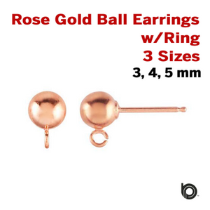 Rose Gold Filled Ball Earrings w/Ring, 3 Sizes (RG/314) - Beadspoint
