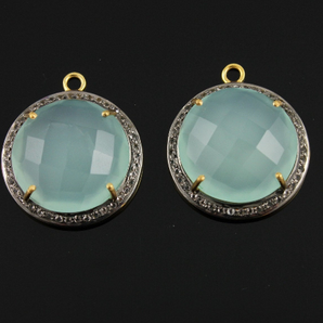 Aqua Chalcedony Set in White Topaz Faceted Bezel, (AQUA/WTZ/CIR/23) - Beadspoint