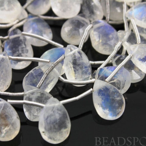 Rainbow Moonstone Medium Faceted Flat Pear Drops, (MNS8x12PEAR) - Beadspoint