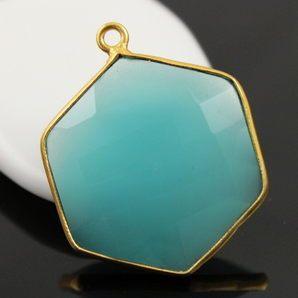 Aqua Chalcedony Modern Hexagon Bezel, (BZC9025/AQ/LG) - Beadspoint