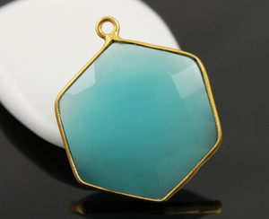 Aqua Chalcedony Modern Hexagon Bezel, (BZC9025/AQ/LG) - Beadspoint