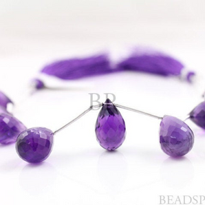 Dark Purple African Amethyst Faceted Tear Drops, (4AM6x9TEAR) - Beadspoint