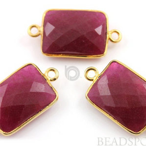 Dyed Ruby Faceted Rectangle Connector,(BZC7485) - Beadspoint