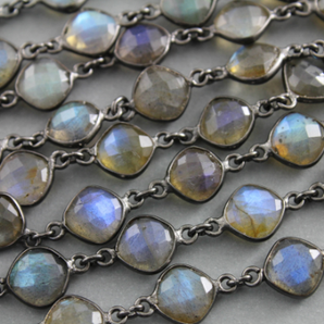 Labradorite Puff Cushion Bezel Chain, (BC-LAB-45) - Beadspoint