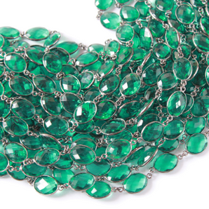 Teal Green Quartz Faceted Oval Chain, (GMC-TEAL-11X14) - Beadspoint