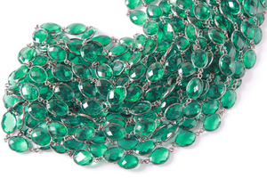 Teal Green Quartz Faceted Oval Chain, (GMC-TEAL-11X14) - Beadspoint