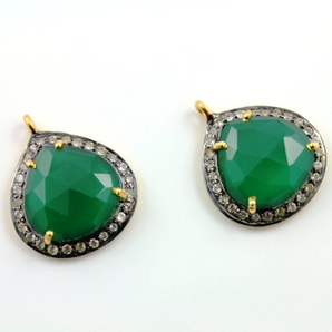 Green Onex Faceted w/ White Sapphire Pendant, (GRXWTZ-A201) - Beadspoint