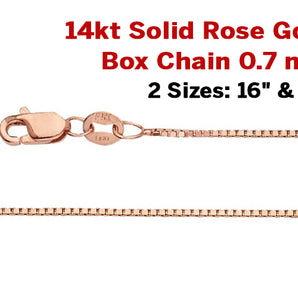 14KT Rose Gold Shiny Classic Box Chain, 0.6 mm, 2 Sizes, (2-14KT-Box )