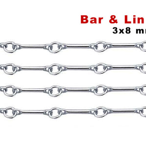 Sterling Silver Straight Bar and Link Chain, 3x8 mm, (SS-003)