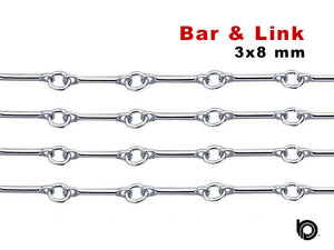 Sterling Silver Straight Bar and Link Chain, 3x8 mm, (SS-003)