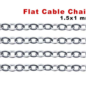 Sterling Silver Fine Flat Cable Chain, 1.5x1 mm, (SS-026)