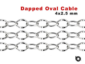 Sterling Silver Dapped Oval Cable Chain, 4x3.5 mm, (SS-028)