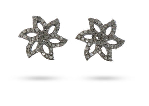 Pave Diamond Six Petal Flower Stud Earring, (DER-1077)