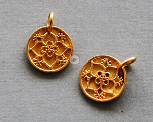 Gold Vermeil Over Sterling Silver Flower Motif Charm -- VM/CH2/CR90 - Beadspoint