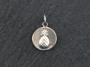 Sterling Silver Pineapple Disc Charm -- (AF-241) - Beadspoint