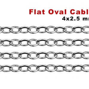 Sterling Silver Medium Size Flat Oval Cable Chain, (SS-030)