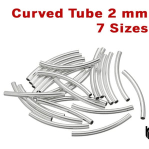 Sterling Silver Curved Tube 2mm Beads, 7 Sizes, (SS/1645)