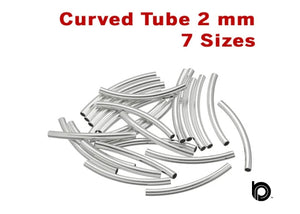 Sterling Silver Curved Tube 2mm Beads, 7 Sizes, (SS/1645)