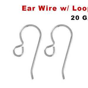 Sterling Silver Round Ear Wire with Backside Loop, 20 pieces (SS/717)