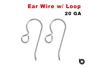 Sterling Silver Round Ear Wire with Backside Loop, 20 pieces (SS/717)