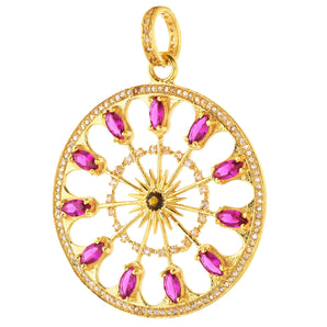 Pave Diamond  Ruby  Wheel Spokes  Pendant, (DPL-2492)