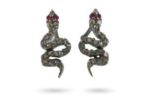 Pave Diamond Ruby Snake Dainty Stud earrings, (DER-1078)