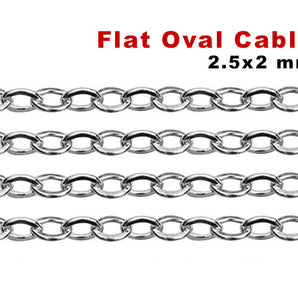 Sterling Silver Medium Weight Flat Oval Cable Chain, 2.5x2 mm, (SS-032)