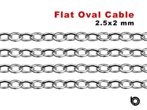 Sterling Silver Medium Weight Flat Oval Cable Chain, 2.5x2 mm, (SS-032)