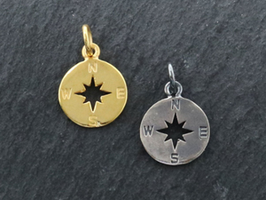Sterling Silver Compass Charm -- (AF-237) - Beadspoint