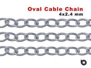 Sterling Silver Medium Weight Oval Cable Chain 4x2.5 mm, (SS-033)