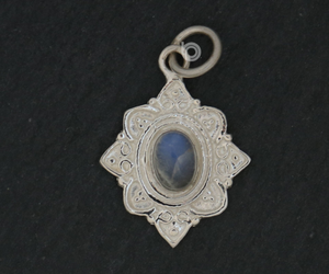 Sterling Silver Mandala Charm w/ Rainbow Moonstone -- (AF-149) - Beadspoint