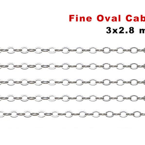 Sterling Silver Petite Flat Oval Cable Chain, 3x2.8 mm, (SS-034)