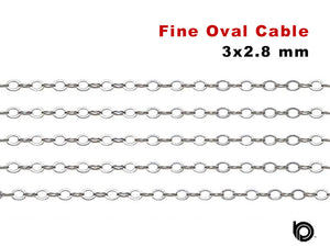 Sterling Silver Petite Flat Oval Cable Chain, 3x2.8 mm, (SS-034)