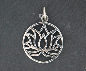 Sterling Silver Antique Lotus Flower Charm -- (AF-153) - Beadspoint