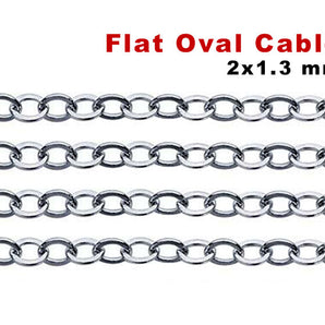 Sterling Silver Petite Flat Oval Cable Chain, 2x1.3 mm, (SS-039)