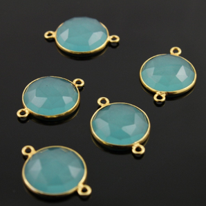 Aqua Chalcedony Faceted Coin Bezel, Gold Vermeil, 16 mm (BZCT9002/Aqua) - Beadspoint