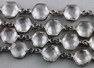 Rock Crystal Hexagon Faceted Bezel chain, (BC-CRY-137) - Beadspoint
