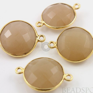 Sand Chalcedony Faceted Coin Shape Bezel Connector, (BZC7252) - Beadspoint