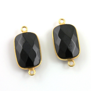 Black Onyx Chalcedony Faceted Chicklet Connector, (BZCT7401) - Beadspoint