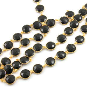 Black Onyx Faceted Coin Chain, (GMC/BZ/BNX) - Beadspoint