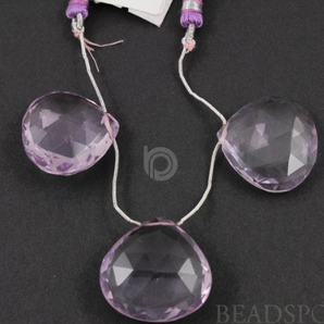 Pink Amethyst Extra Large Faceted Heart Drops, 3 Pieces (PAMXLHrt) - Beadspoint