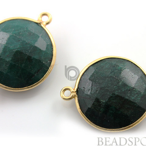 Dyed Emerald Faceted Coin Shape Bezel Connector, (BZC7289) - Beadspoint