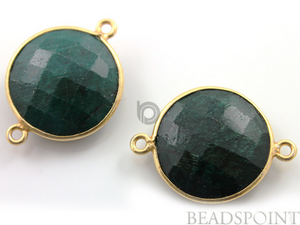 Dyed Emerald Faceted Coin Shape Bezel Connector, (BZC7289) - Beadspoint