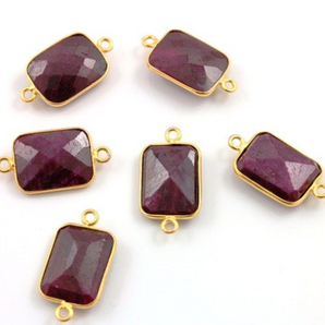 Dyed Ruby Faceted Chicklet Bezel Connector, (BZC7351-A) - Beadspoint