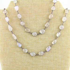 Rainbow Moonstone Oval Bezel Chain, (BC-RNB-163) - Beadspoint