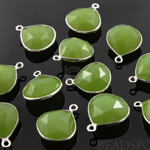 Apple Green Chalcedony Faceted Heart Bezel (SSBZ6075) - Beadspoint