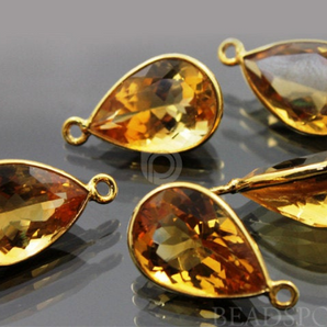 Natural Genuine Brazilian Citrine Baby Pear Pendant, Gold Vermeil ,18x11mm, 1 Piece (CIT003) - Beadspoint