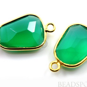 Green Onyx Faceted Oval Connector, (BZC7363-SM) - Beadspoint