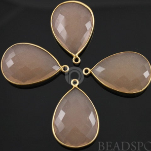 Sand Chalcedony Faceted Pear Shape Bezel, Gold Vermeil, 22x30mm (BZC7301) - Beadspoint