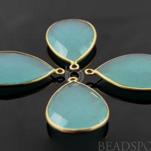 Aqua Blue Chalcedony Faceted Pear Bezel, (BZC7306) - Beadspoint